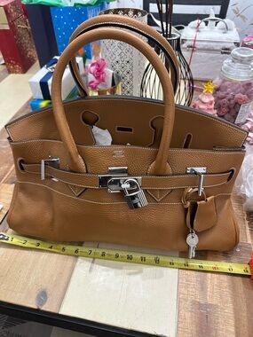Leather Tote Satchel Bag - Tan
